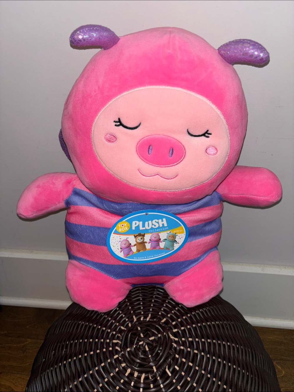 Toy Box Pink Striped Pig Butterfly Plush Toy